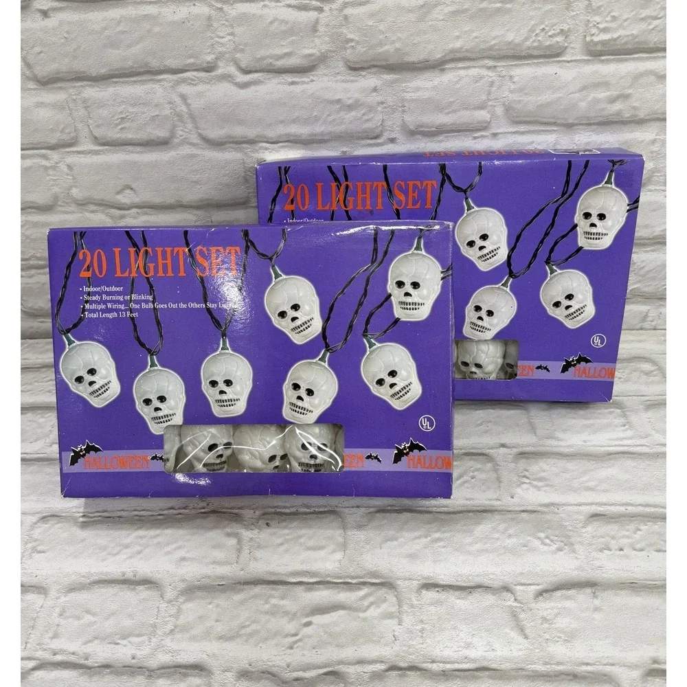 Vtg Halloween Skeleton Blow Mold String Lights‎ 40ct Spooky Halloween Décor NEW